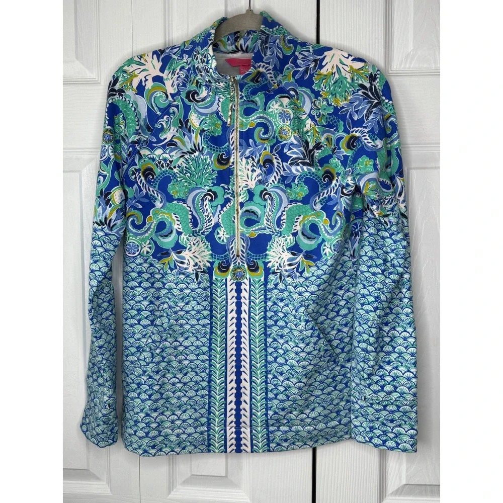 Lilly Pulitzer Blue Grotto Sirens & Spirit Skipper UPF 50 Pullover Size Small